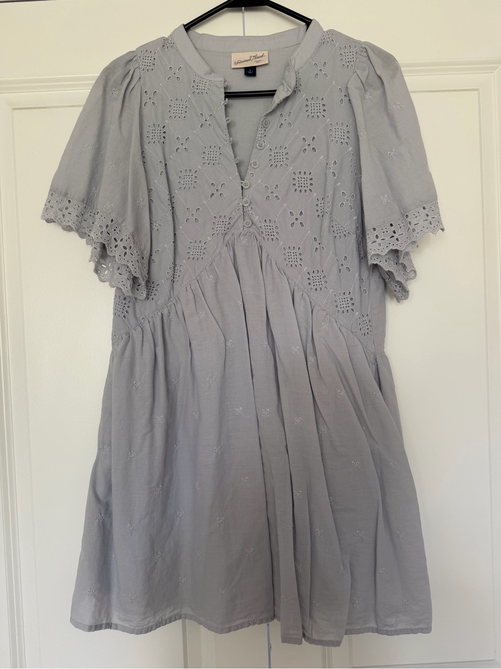 Embroidered Short Sleeve Mini Dress - Light Blue